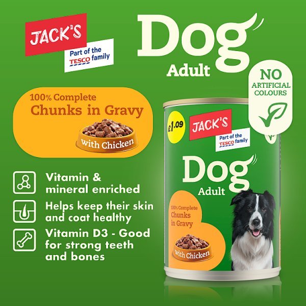 Jack's Adult Dog 100% Complete Chunks in Gravy with Chicken 415g (Case of 12) - Honesty Sales