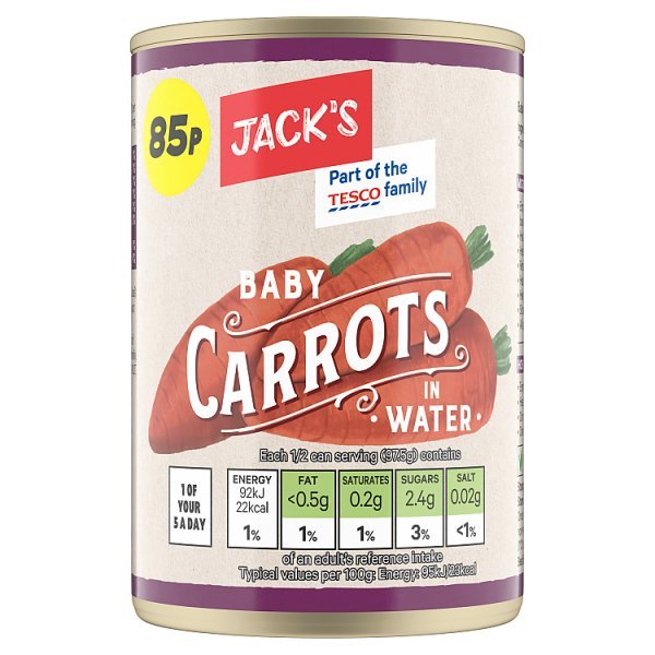 Jack's Baby Carrots in Water 300g (12 x 300g) - Honesty Sales