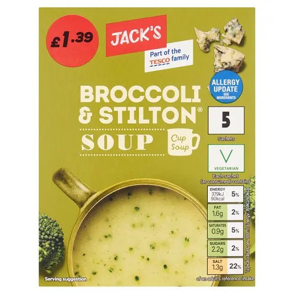 Jack's Broccoli & Stilton Cup Soup 5 x 24g (Case of 7) - Honesty Sales