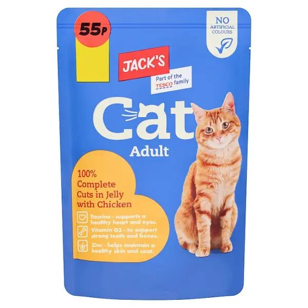 Jack's Cat Adult 100% Complete Cuts in Jelly with Chicken 100g (Case of 24) - Honesty Sales