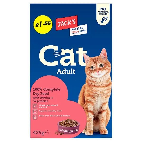 Jack's Cat Adult 100% Complete Dry Food with Herring & Vegetables 425g (Case of 8) - Honesty Sales