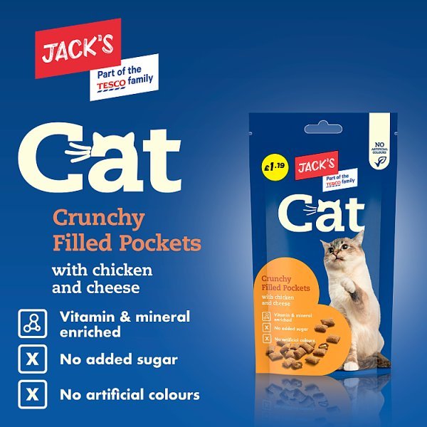 Jack's Cat Crunchy Filled Pockets with Chicken and Cheese 60g (Case of 10) - Honesty Sales