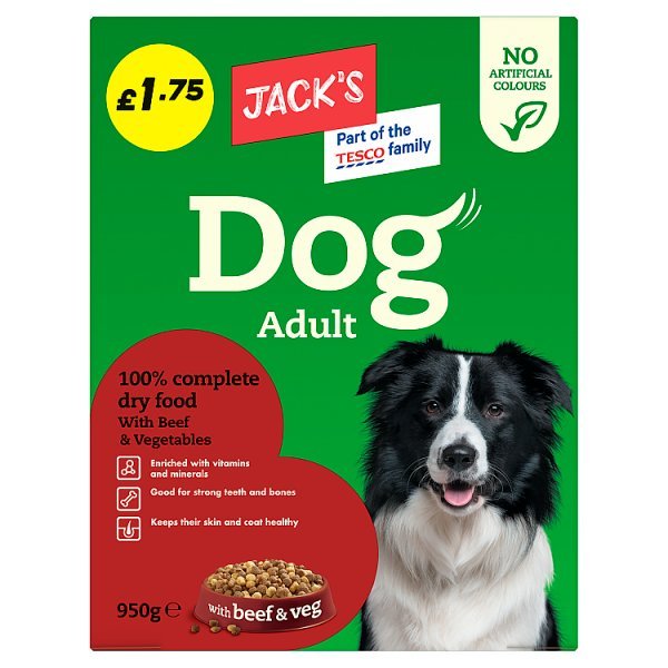 Jack's Dog Adult 100% Complete Dry Food with Beef & Vegetables 950g (Case of 5) - Honesty Sales