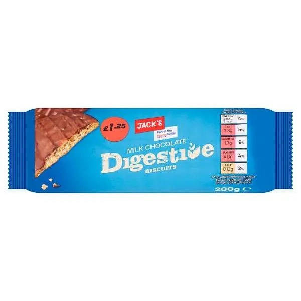 Jack's Milk Chocolate Digestive Biscuits 200g (Case of 12) - Honesty Sales