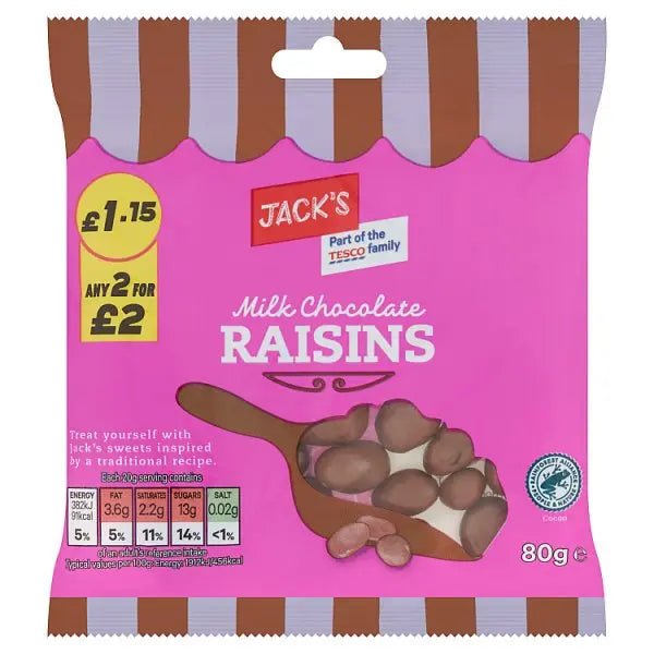 Jack's Milk Chocolate Raisins 80g (Case of 12) - Honesty Sales