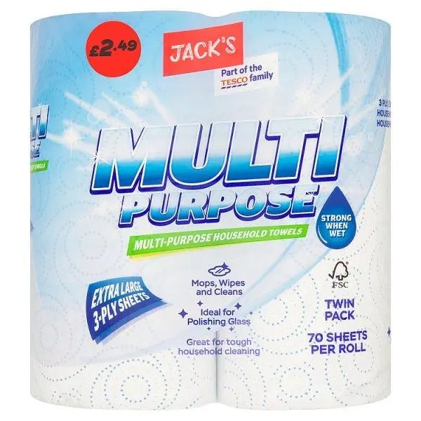 Jack's Multi-Purpose Household Towels 70 Sheets Per Roll Twin Pack (Case of 8) - Honesty Sales
