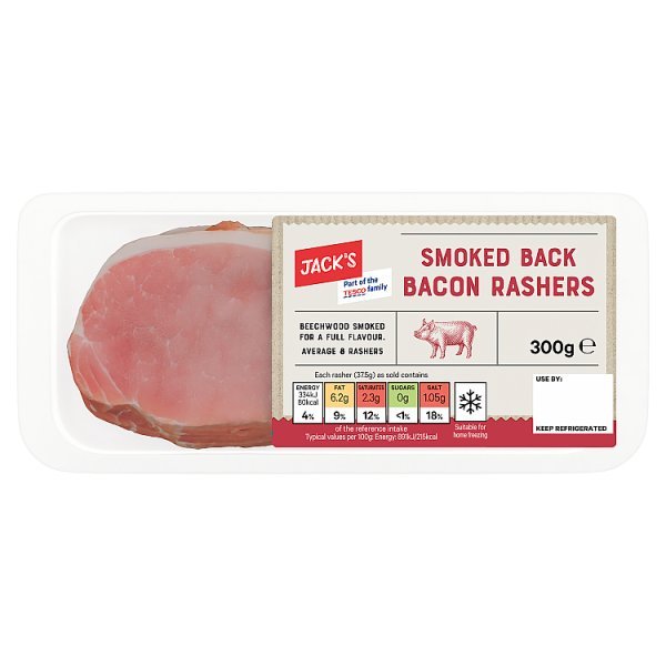 Jack's Smoked Back Bacon Rashers 300g (1 x 300g) - Honesty Sales