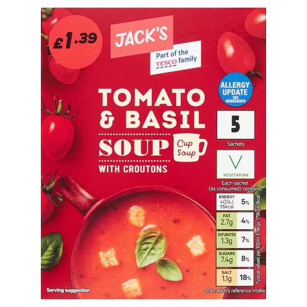 Jack's Tomato & Basil Cup Soup 5 x 24g (120g) (Case of 7) - Honesty Sales