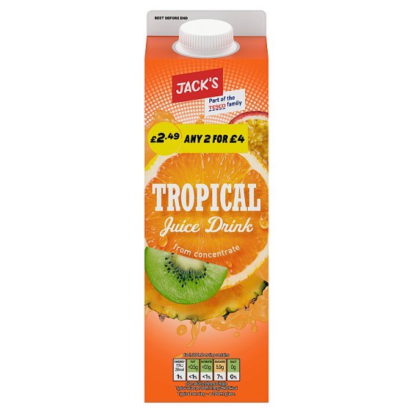 Jack's Tropical Juice Drink from Concentrate 1 Litre (6 x 1ltr) - Honesty Sales