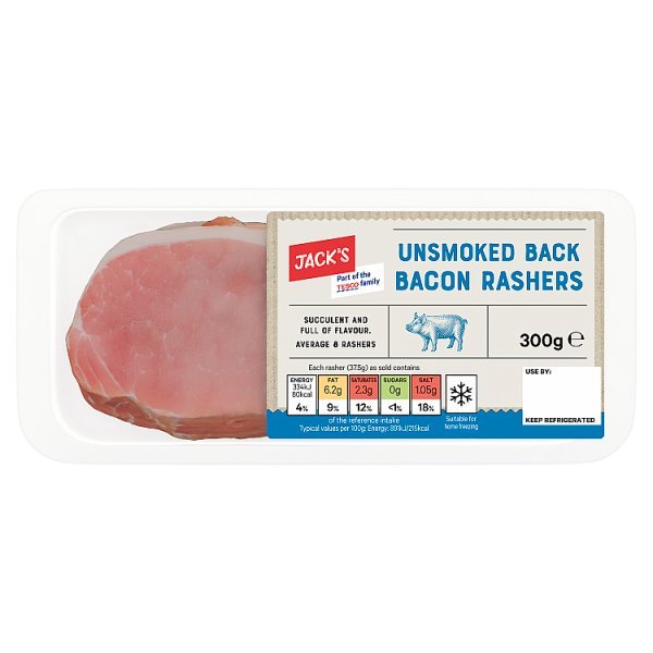 Jack's Unsmoked Back Bacon Rashers 300g (1 x 300g) - Honesty Sales