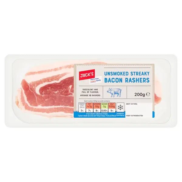 Jack's Unsmoked Streaky Bacon Rashers 200g - Honesty Sales