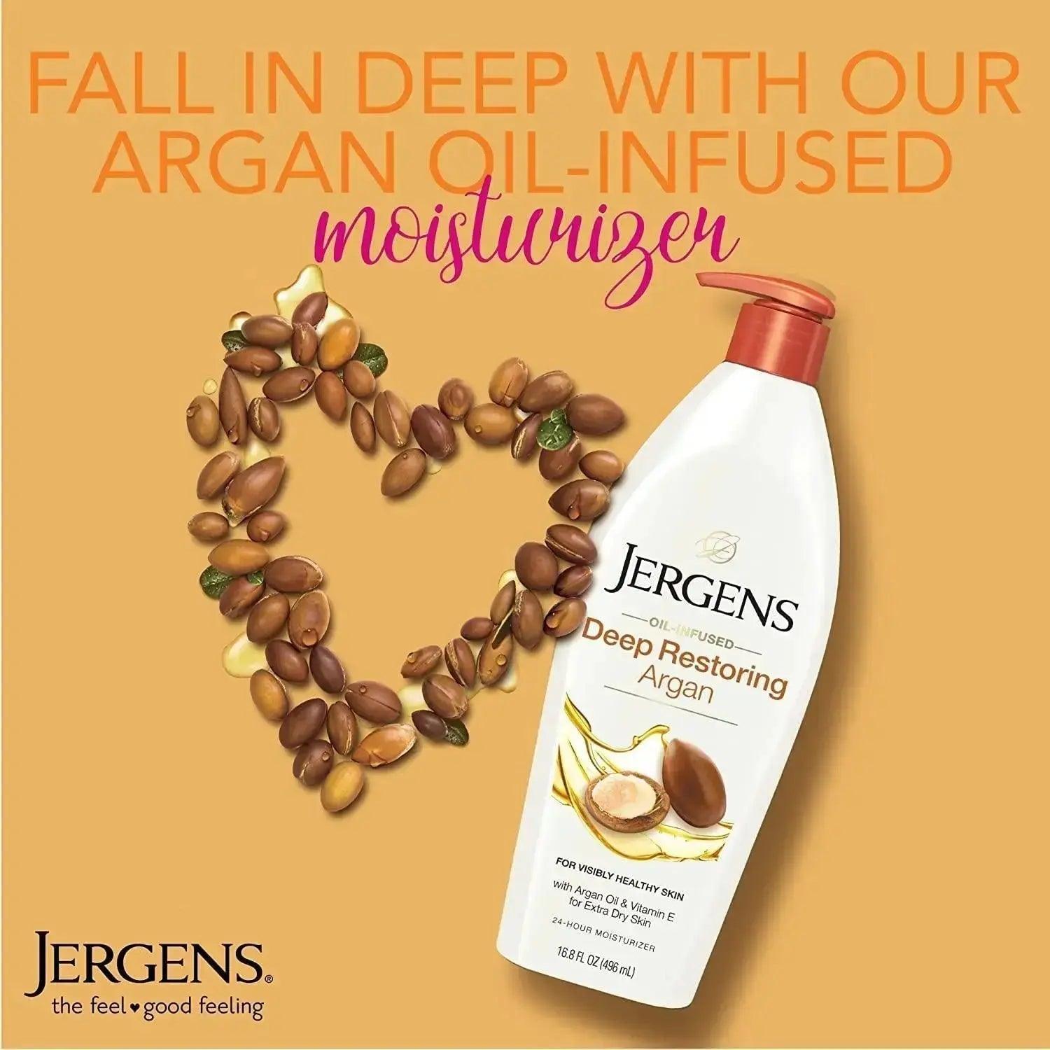 Jergens Deep Restoring Argan Oil Moisturizer, Soothing Body 16.8 oz - Honesty Sales
