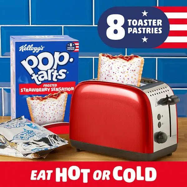 Kellogg's Pop Tarts Frosted Strawberry Sensation Pastry Snacks 8x48g (Case of 6) - Honesty Sales