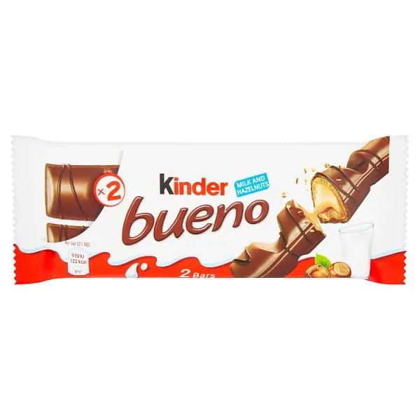 Kinder Bueno Milk Chocolate and Hazelnut Twin Bars Single Pack 43g (Case of 30) - Honesty Sales