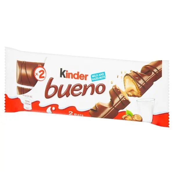 Kinder Bueno Milk Chocolate and Hazelnut Twin Bars Single Pack 43g (Case of 30) - Honesty Sales