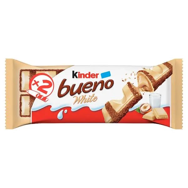 Kinder Bueno White Chocolate & Hazelnut Wafer Biscuit Snack Bar 39g (Case of 30) - Honesty Sales