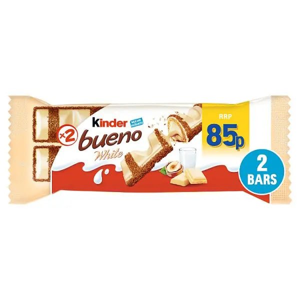 Kinder Bueno White Milk and Hazelnuts 2 Pieces 39g (Case of 30) - Honesty Sales
