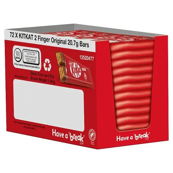 KitKat 2 Finger Milk Chocolate Biscuit Bar 20.7g (Case of 72) - Honesty Sales