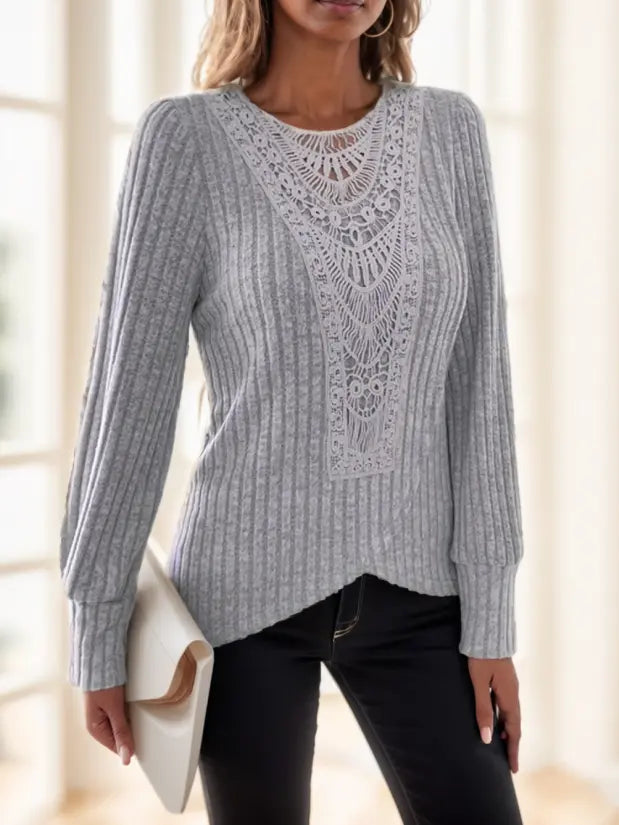 Lace Splicing Crew Neck T-shirt - Honesty Sales