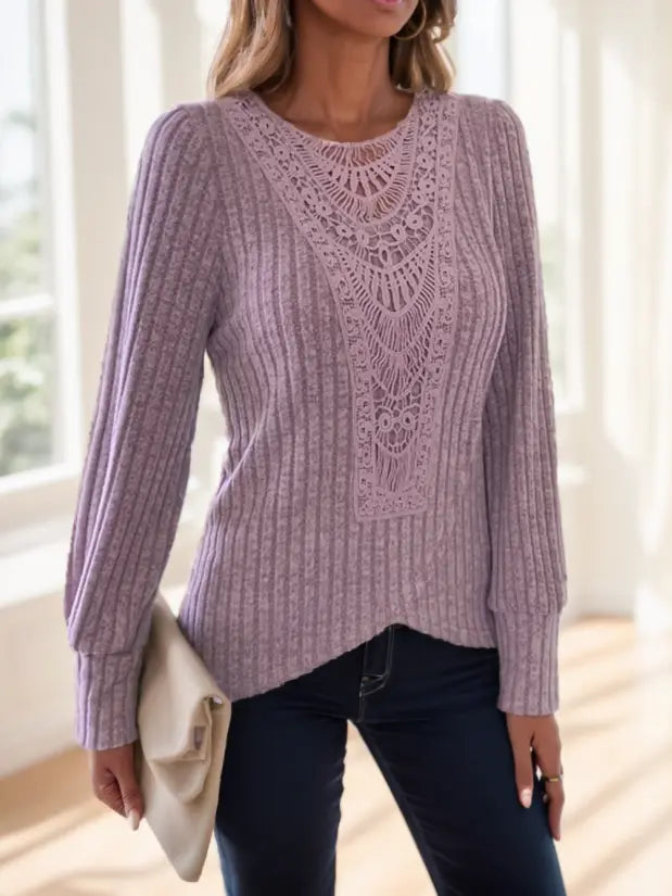 Lace Splicing Crew Neck T-shirt - Honesty Sales