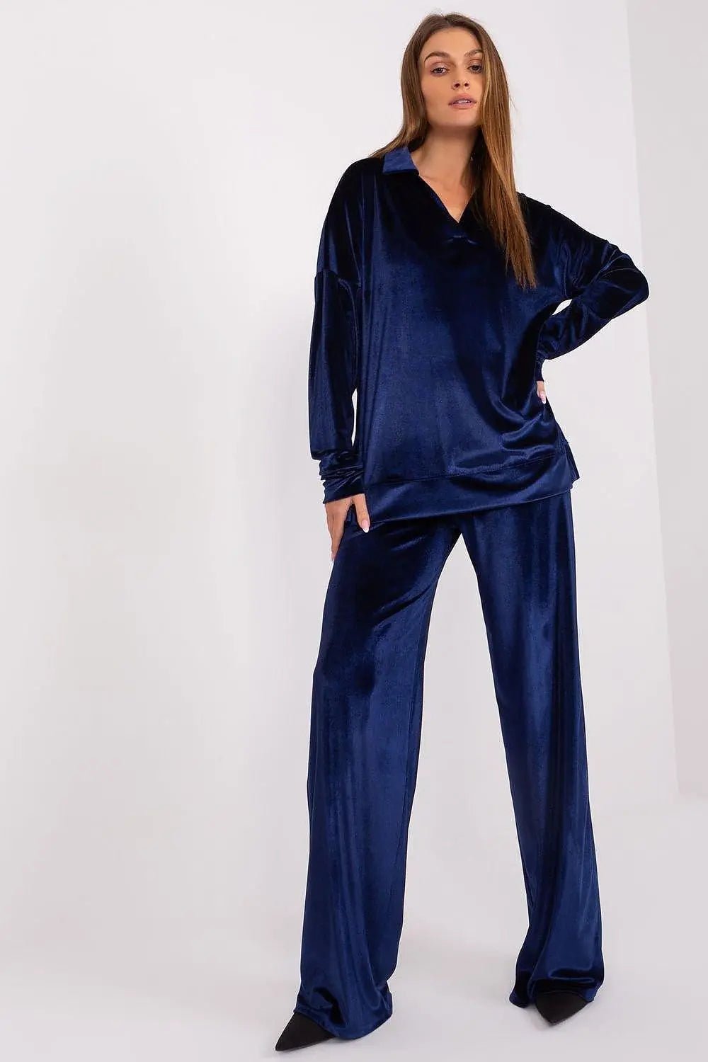 Lakerta stylish velour long-sleeve blouse with pants - Honesty Sales