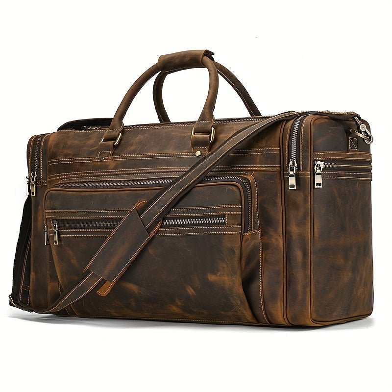 Large Genuine Leather Duffel Bag – 59.9cm Heavy - Duty Horsehide Weekender & Travel Carry - On - Honesty Sales