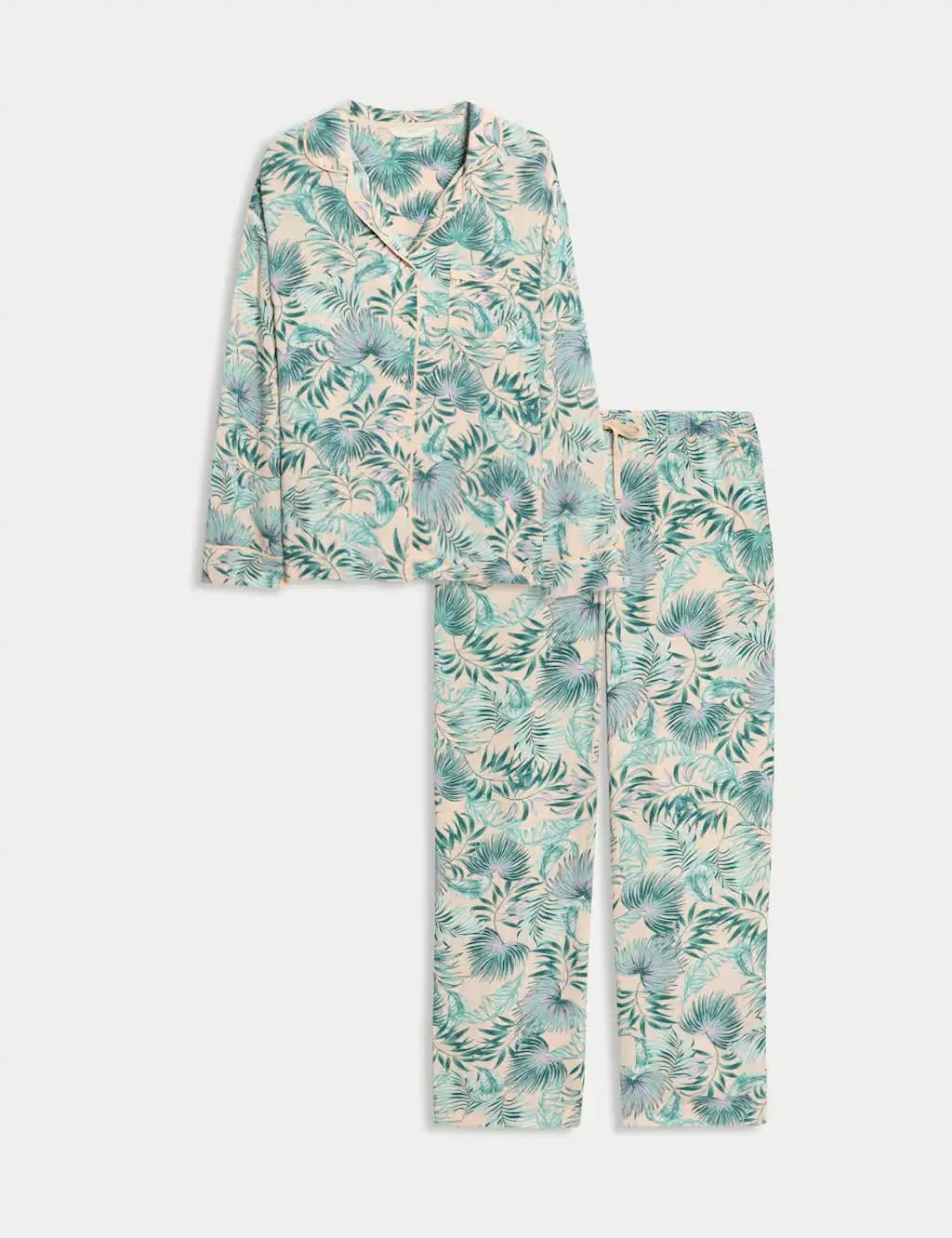 Leaf Print Revere Collar Pyjama Set - Honesty Sales