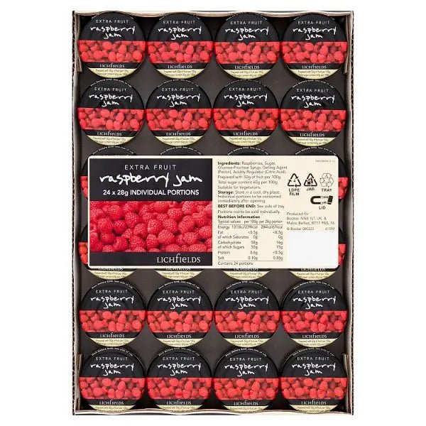 Lichfields Extra Fruit Raspberry Jam 24 x 28g - Honesty Sales