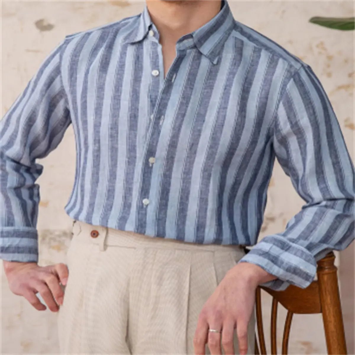 Linen Wide Striped Casual Shirt Italian Style Shirt Versatile - Honesty Sales