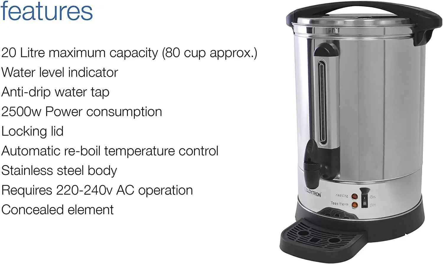 Lloytron Stainless Steel Hot Water Urn 20Ltr - Honesty Sales