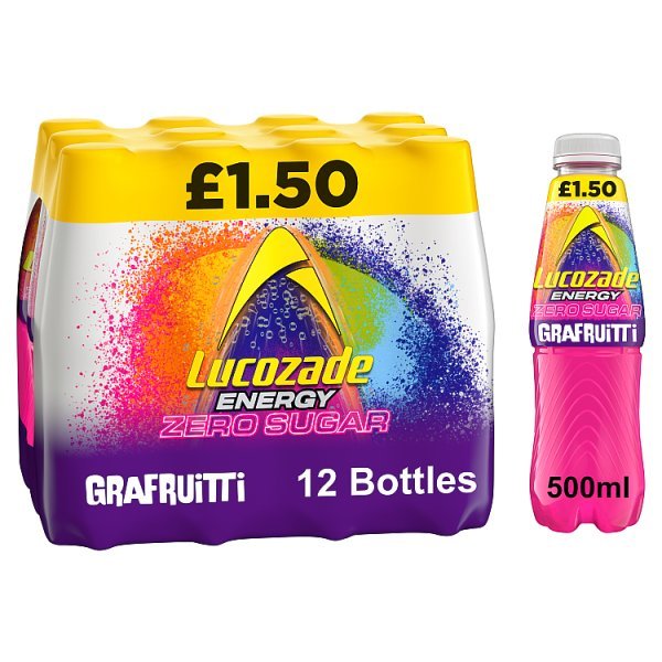 Lucozade Energy Zero Sugar Drink Grafruitti 500ml (12 x 500ml) - Honesty Sales