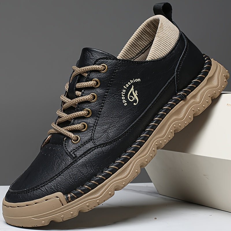 LZDZN Men’s Handmade Casual Sneakers & Loafers – Round Toe Lace - Up, All - Season, Solid Colors (Black, Brown, Grey) - Honesty Sales