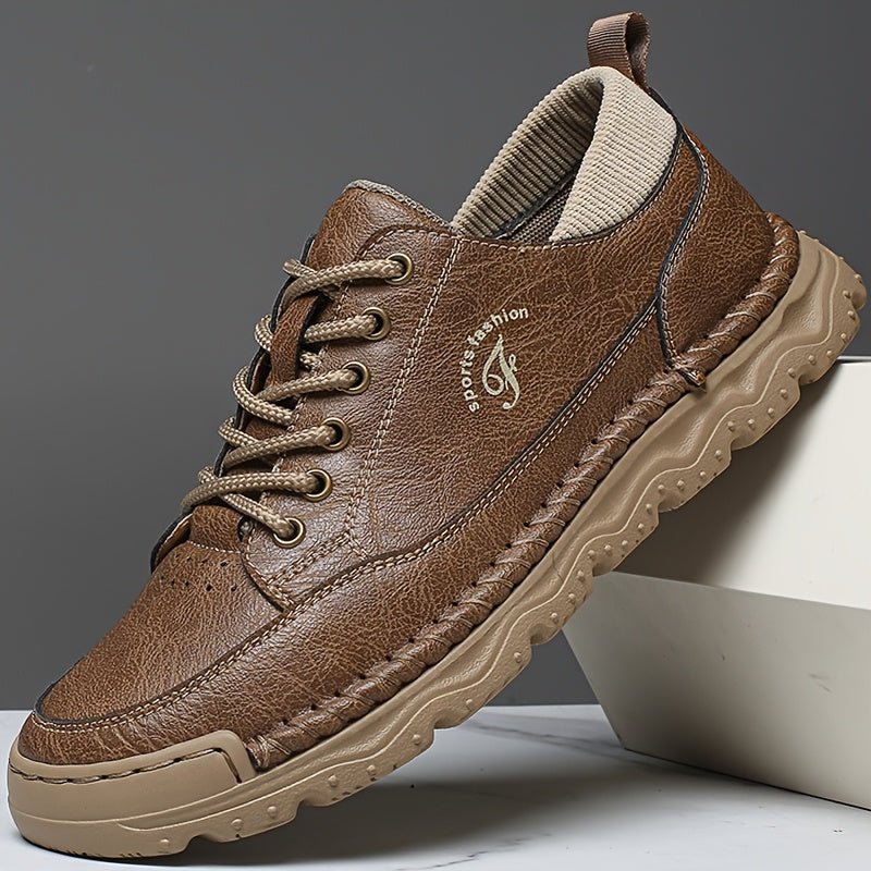 LZDZN Men’s Handmade Casual Sneakers & Loafers – Round Toe Lace - Up, All - Season, Solid Colors (Black, Brown, Grey) - Honesty Sales