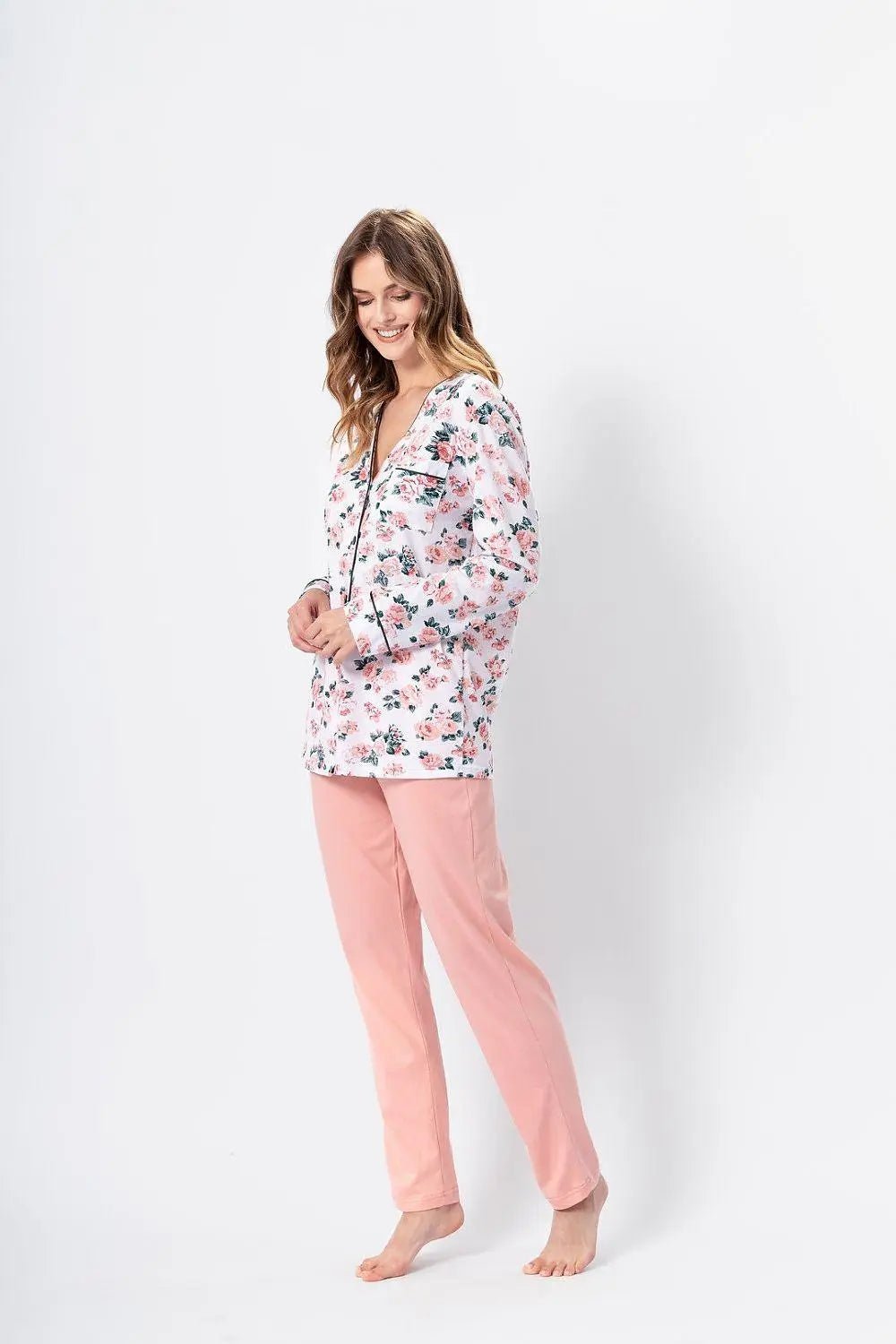 M-Max unbuttoned long pants and t-shirt womens pajamas - Honesty Sales