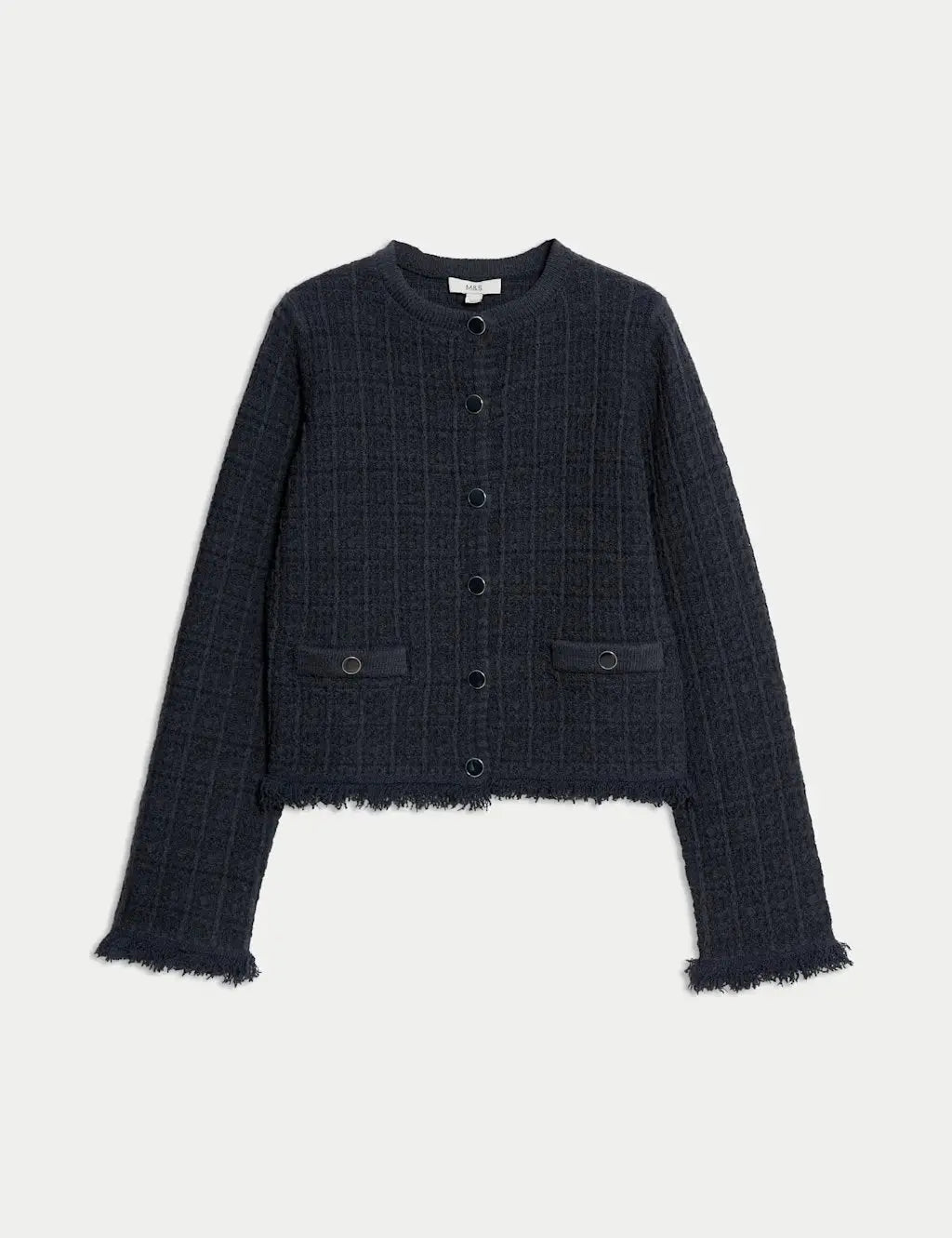 Marks and Spencer Cotton Rich Knitted Crew Neck Fringe Cardigan - Honesty Sales