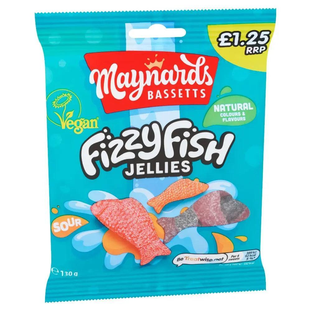 Maynards Bassetts Fizzy Fish Sweets Bag 130 (Case of 12) - Honesty Sales