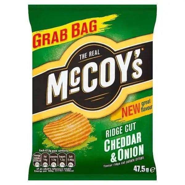 McCoy's Cheddar & Onion Flavour Ridge Cut Potato Crisps 47.5g (Case of 25) - Honesty Sales Image principale du produit