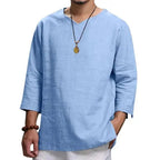 Men's V-Neck T-Shirt - Men's Cotton Linin Breathable Solid Colour Light Blue V-Neck T-Shirt - Honesty Sales