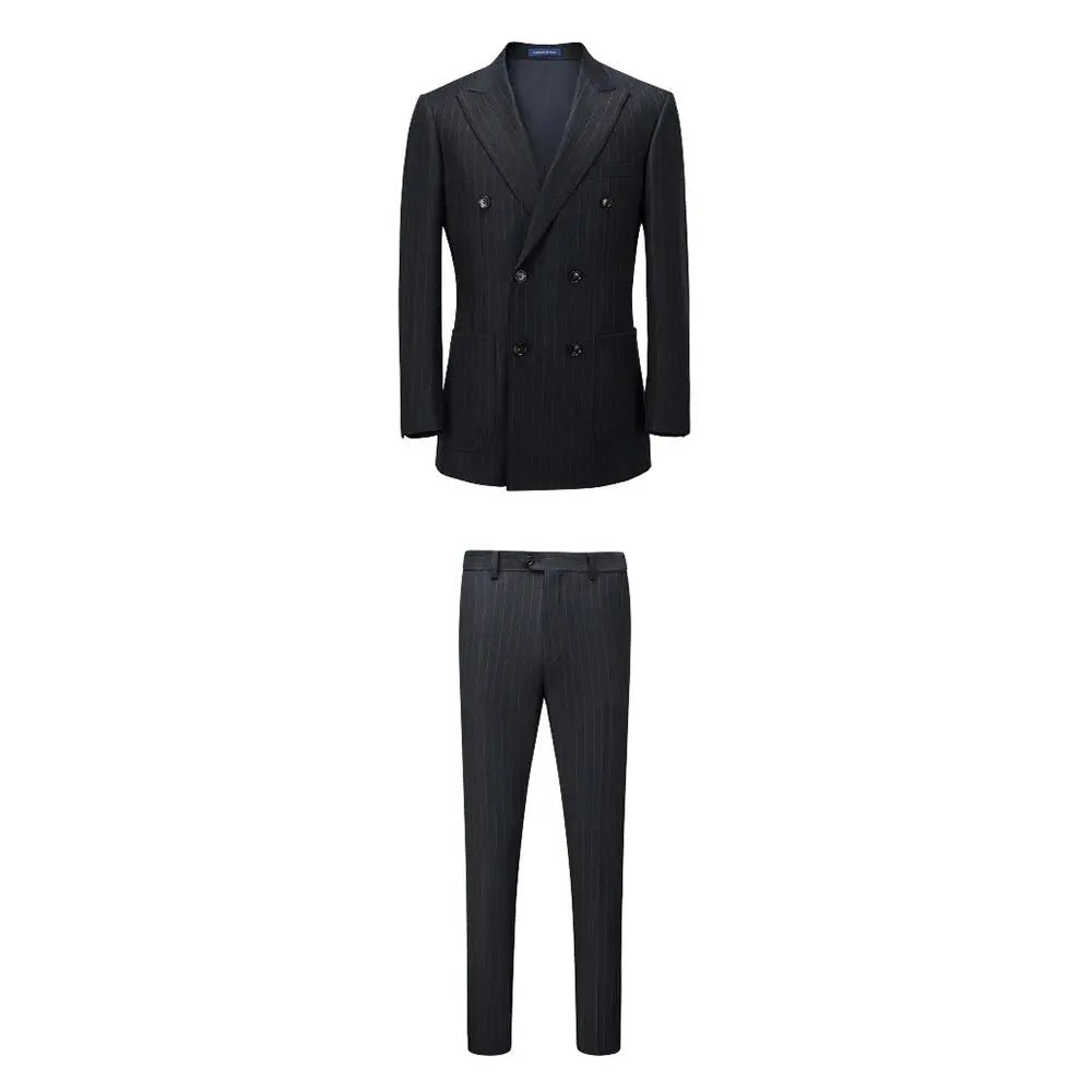 Men’s 100% Wool Blue Striped Double - Breasted Suit – Premium Wedding & Business Formal Wear - Honesty Sales
