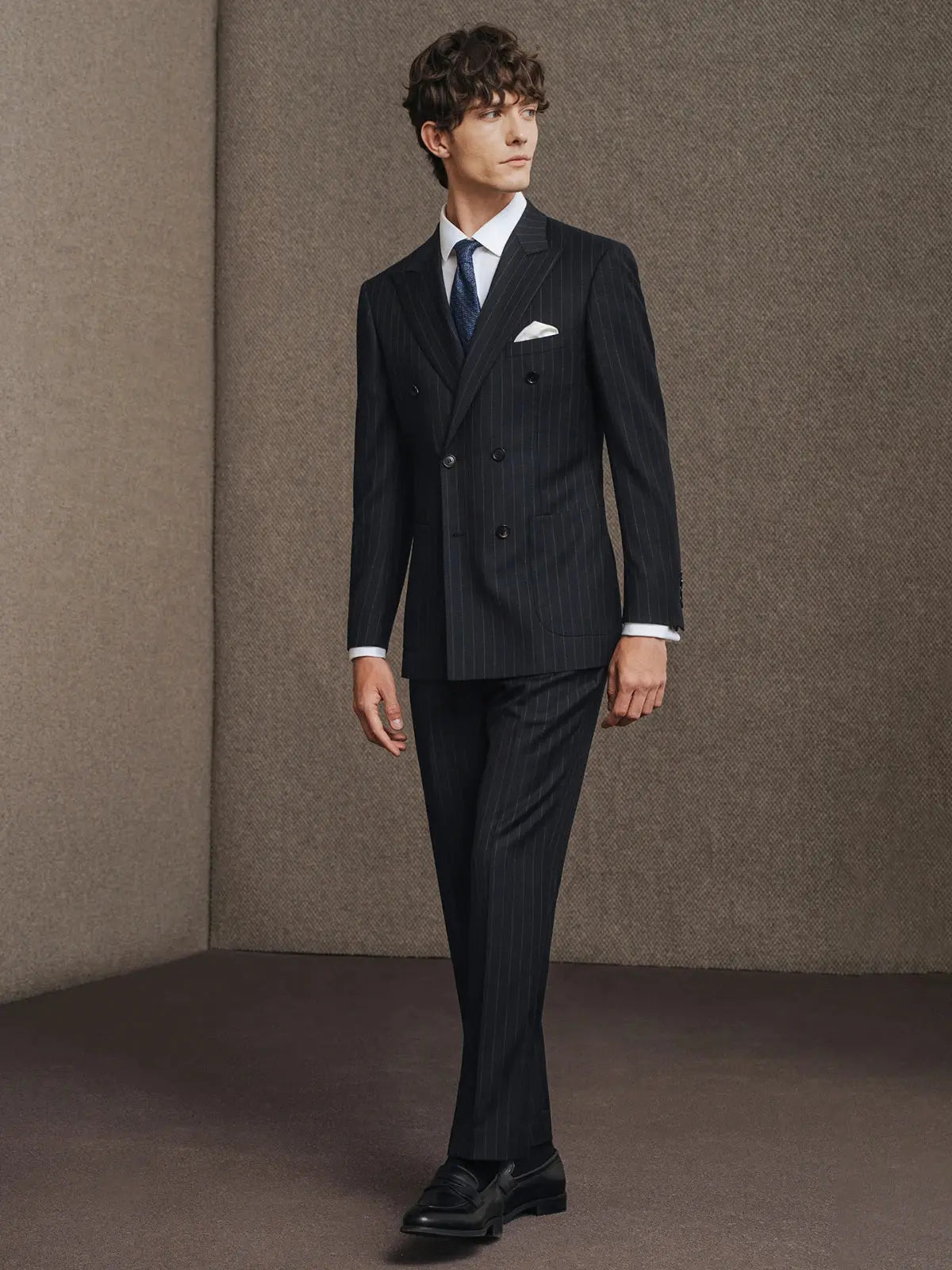 Men’s 100% Wool Blue Striped Double - Breasted Suit – Premium Wedding & Business Formal Wear - Honesty Sales