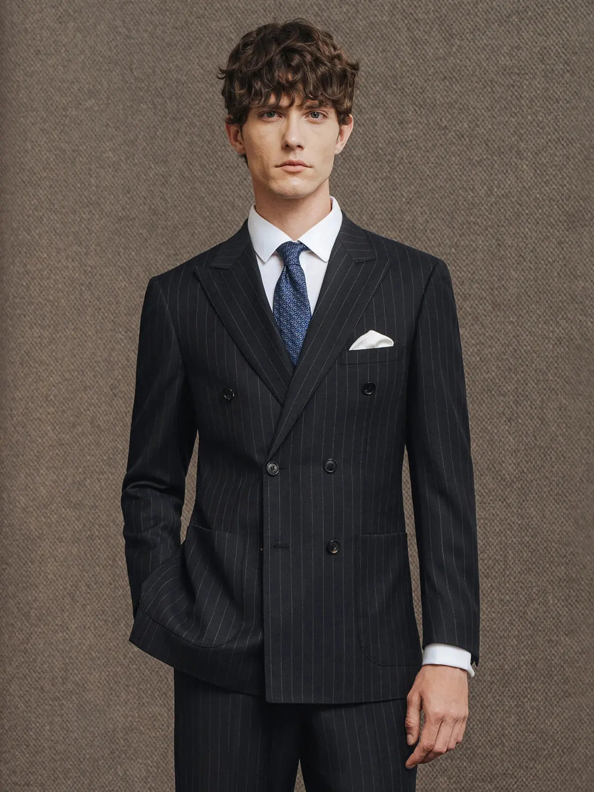 Men’s 100% Wool Blue Striped Double - Breasted Suit – Premium Wedding & Business Formal Wear - Honesty Sales