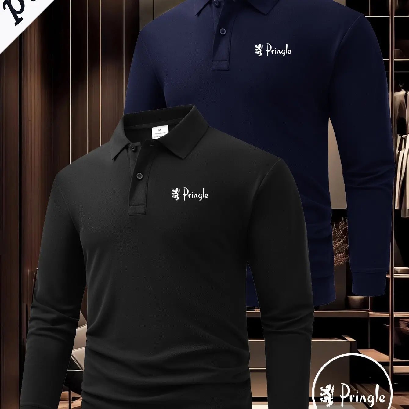 Men’s 2 - Pack Long Sleeve Polo Shirts – Button Collar Logo Business Casual Tops - Honesty Sales