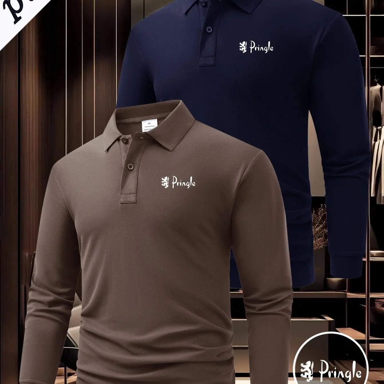 Men’s 2 - Pack Long Sleeve Polo Shirts – Button Collar Logo Business Casual Tops - Honesty Sales