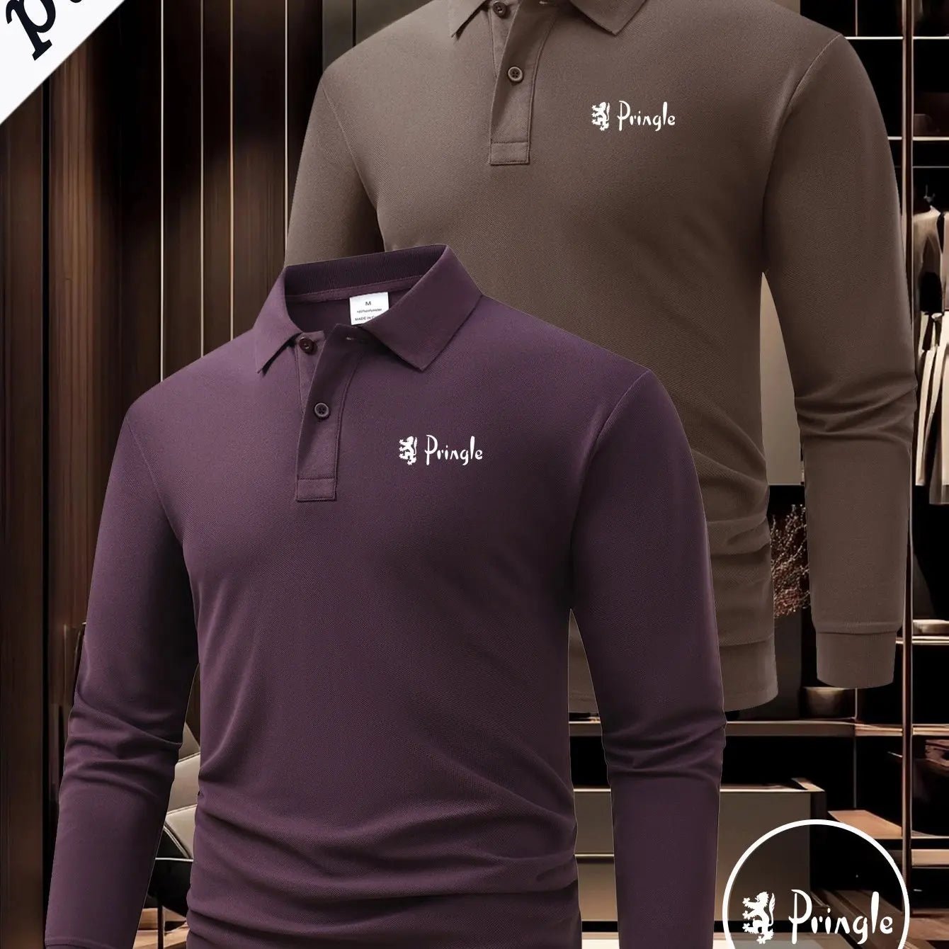 Men’s 2 - Pack Long Sleeve Polo Shirts – Button Collar Logo Business Casual Tops - Honesty Sales