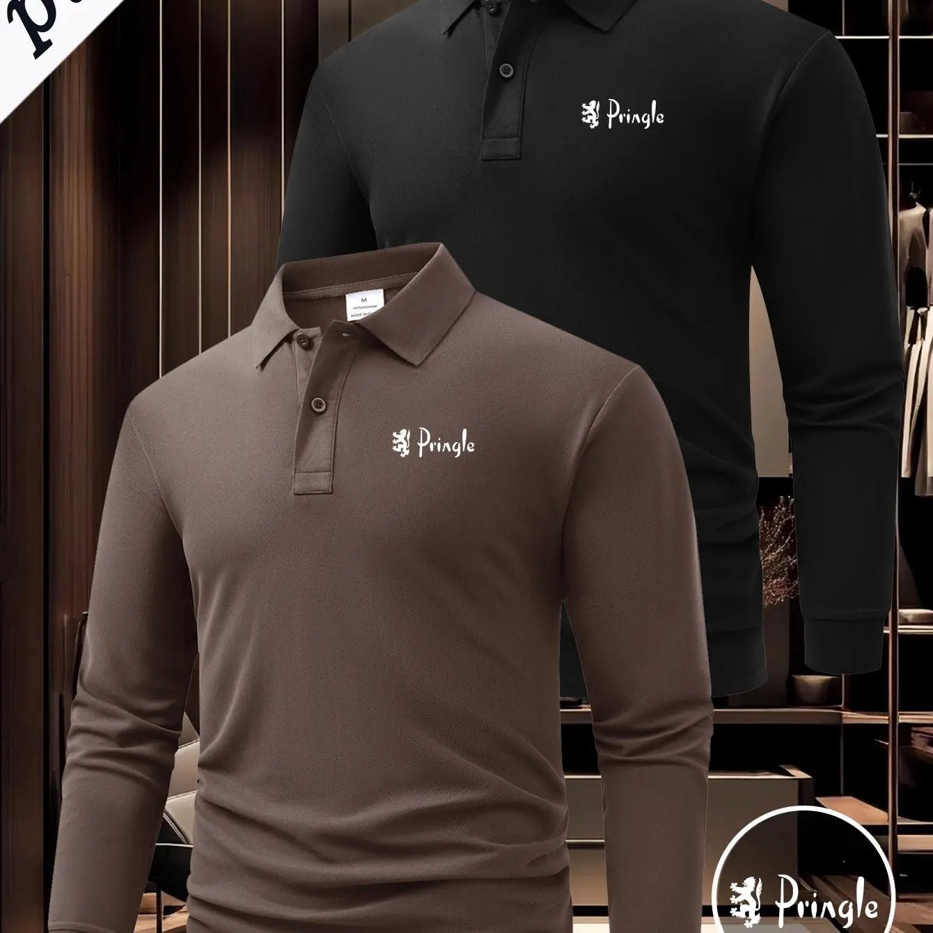 Men’s 2 - Pack Long Sleeve Polo Shirts – Button Collar Logo Business Casual Tops - Honesty Sales