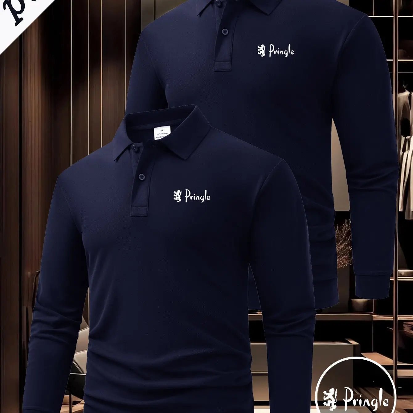 Men’s 2 - Pack Long Sleeve Polo Shirts – Button Collar Logo Business Casual Tops - Honesty Sales