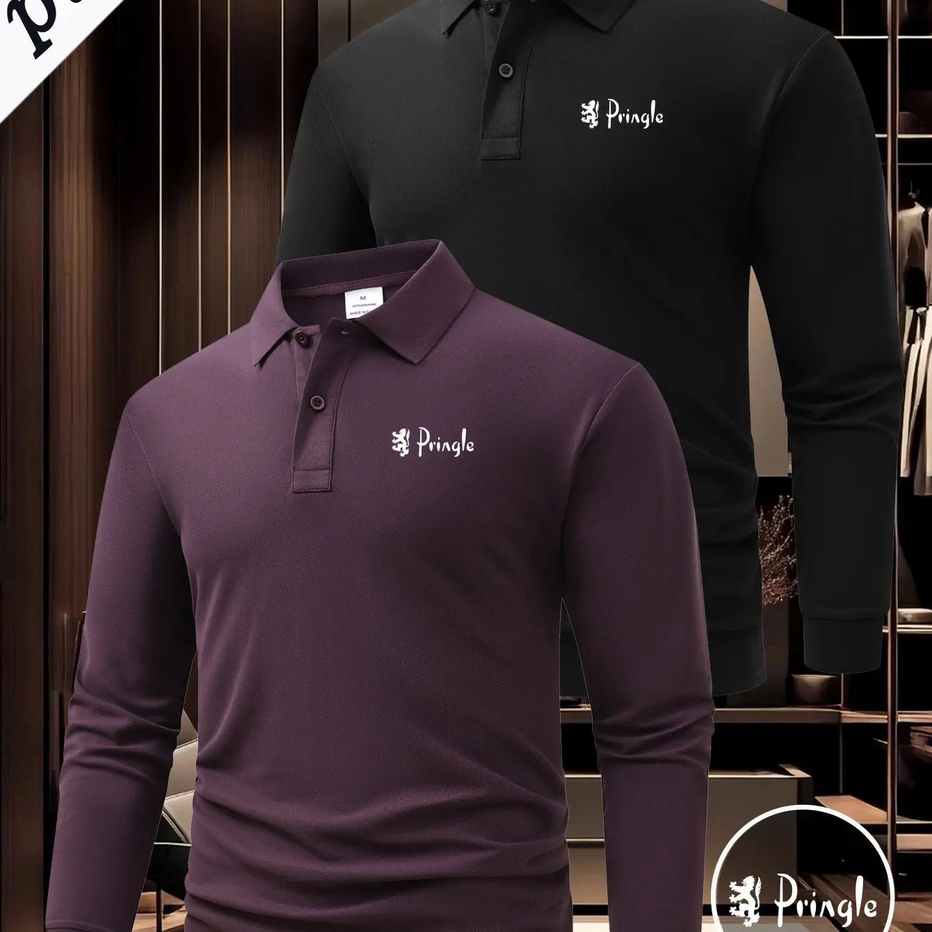 Men’s 2 - Pack Long Sleeve Polo Shirts – Button Collar Logo Business Casual Tops - Honesty Sales