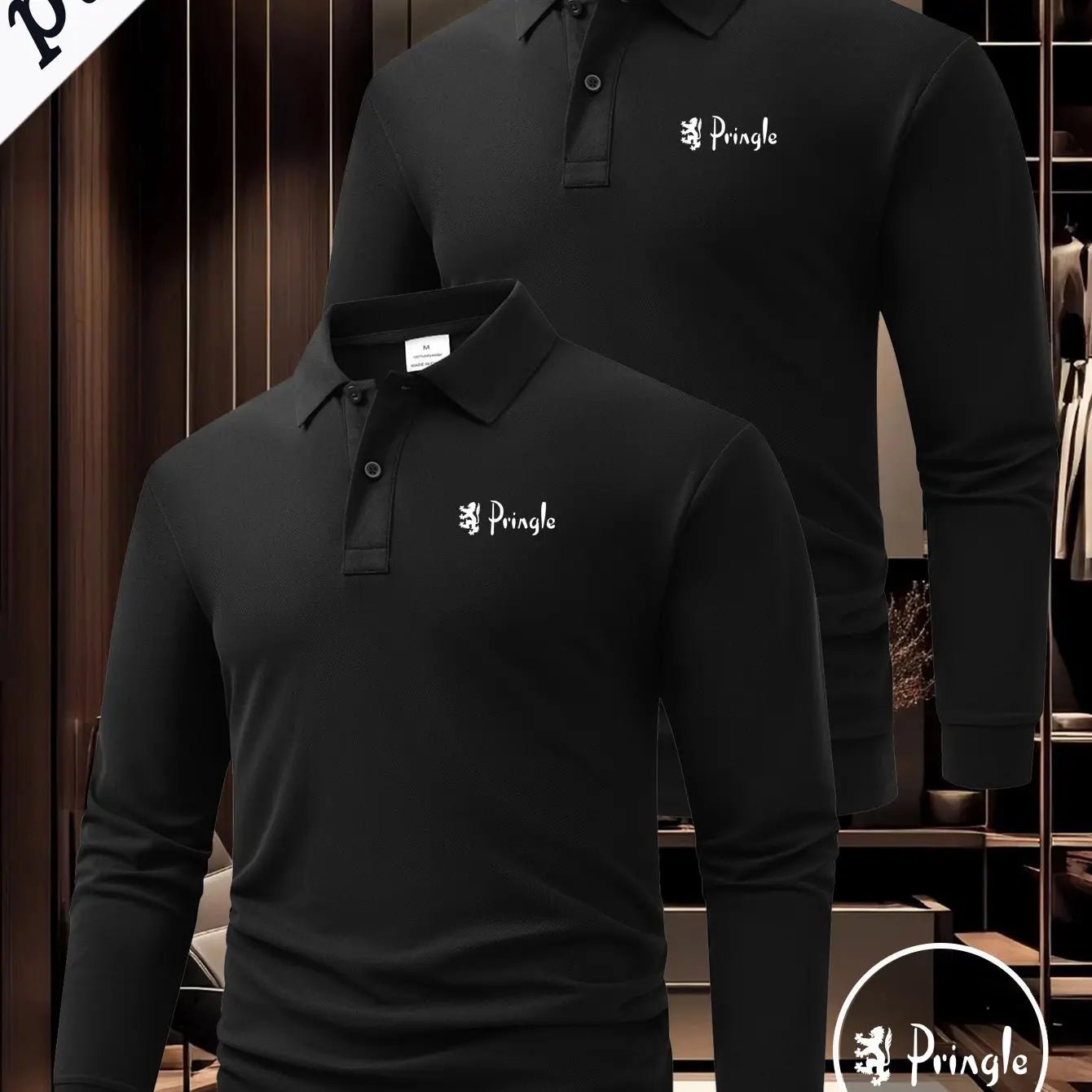 Men’s 2 - Pack Long Sleeve Polo Shirts – Button Collar Logo Business Casual Tops - Honesty Sales