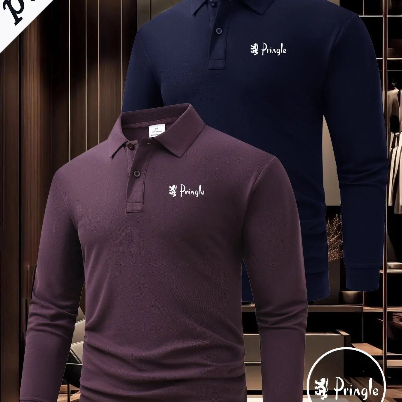 Men’s 2 - Pack Long Sleeve Polo Shirts – Button Collar Logo Business Casual Tops - Honesty Sales