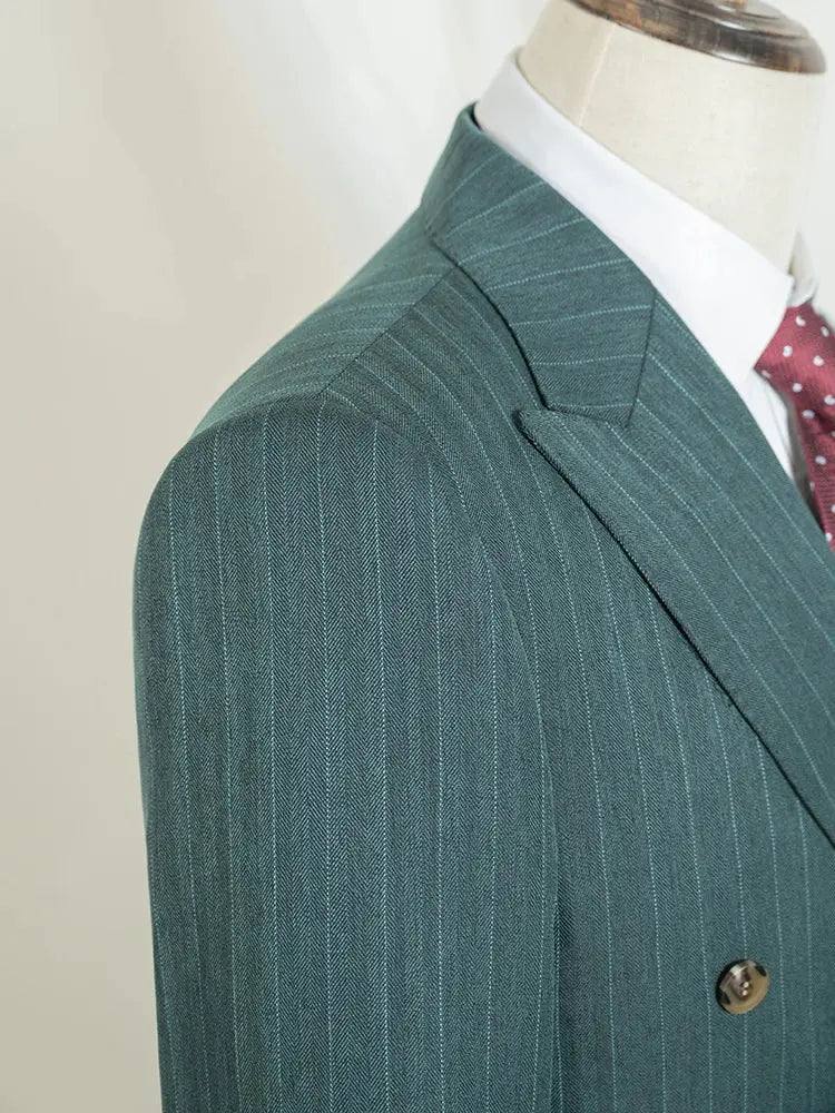 Men’s 2 - Piece Double - Breasted Stripe Suit – Green Wedding, Business & Office Wear - Honesty Sales